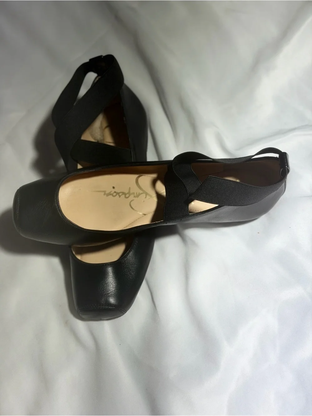 Black Cross-Strap Square-Toe Ballet Flats by Unbranded